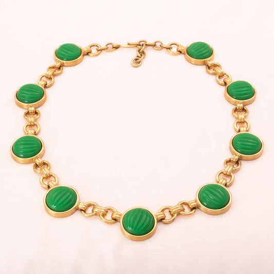 Monet-90s-Halskette-vergoldet-grüne-runde-Cabochons