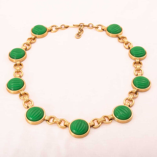 Monet gold plated necklace with green cabochons