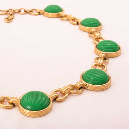 Monet-90s-Halskette-vergoldet-grüne-runde-Cabochons