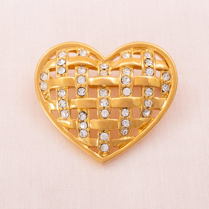 Monet-vergoldete-Herz-Brosche-mit-Kristallen-besetzt