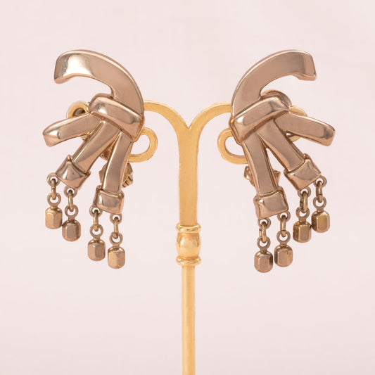 Monet-seltene-Ohrclips-vergoldet-kleine-Metallperlen-Hänger