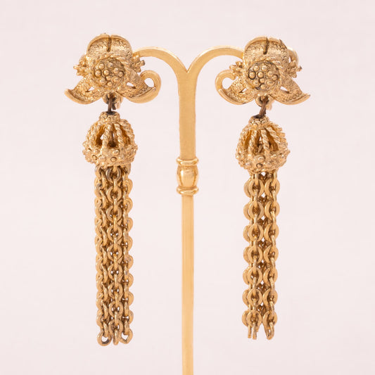 Monet-lange-vergoldete-Quasten-Ohrclips