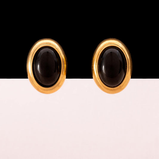Monet-ovale-Ohrclips-vergoldet-mit-schwarzem-Cabochon