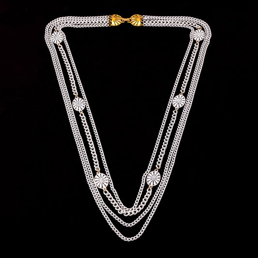 Monet-weiße-lange-Halskette-vier-Kettenglieder-Stränge