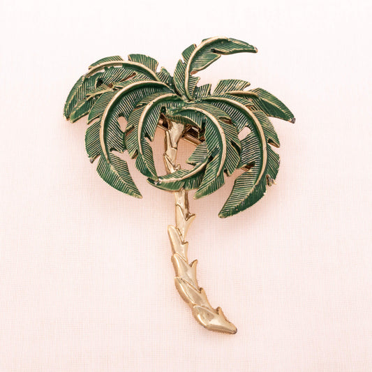 Vintage-Palmen-Brosche-mit-grünen-Blättern