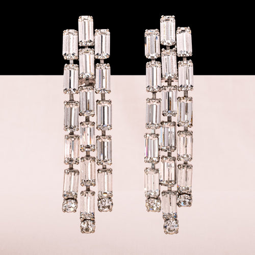 SCHREINER long baguette rhinestone clip earrings