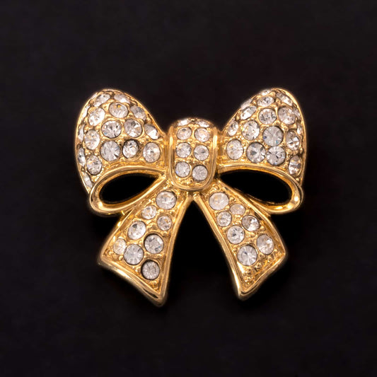 Swarovski-vergoldete-Kristall-Schleifen-Brosche