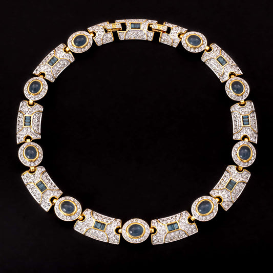Swarovski-1980er-Halskette-im-Edelstein-Look-Saphirblau