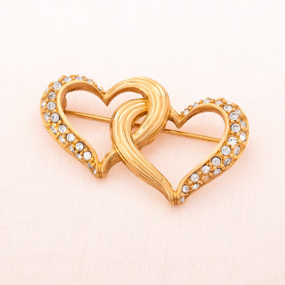 SWAROVSKI brooch 2 crystal-studded hearts
