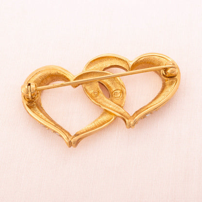 SWAROVSKI brooch 2 crystal-studded hearts