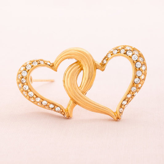 SWAROVSKI brooch 2 crystal-studded hearts