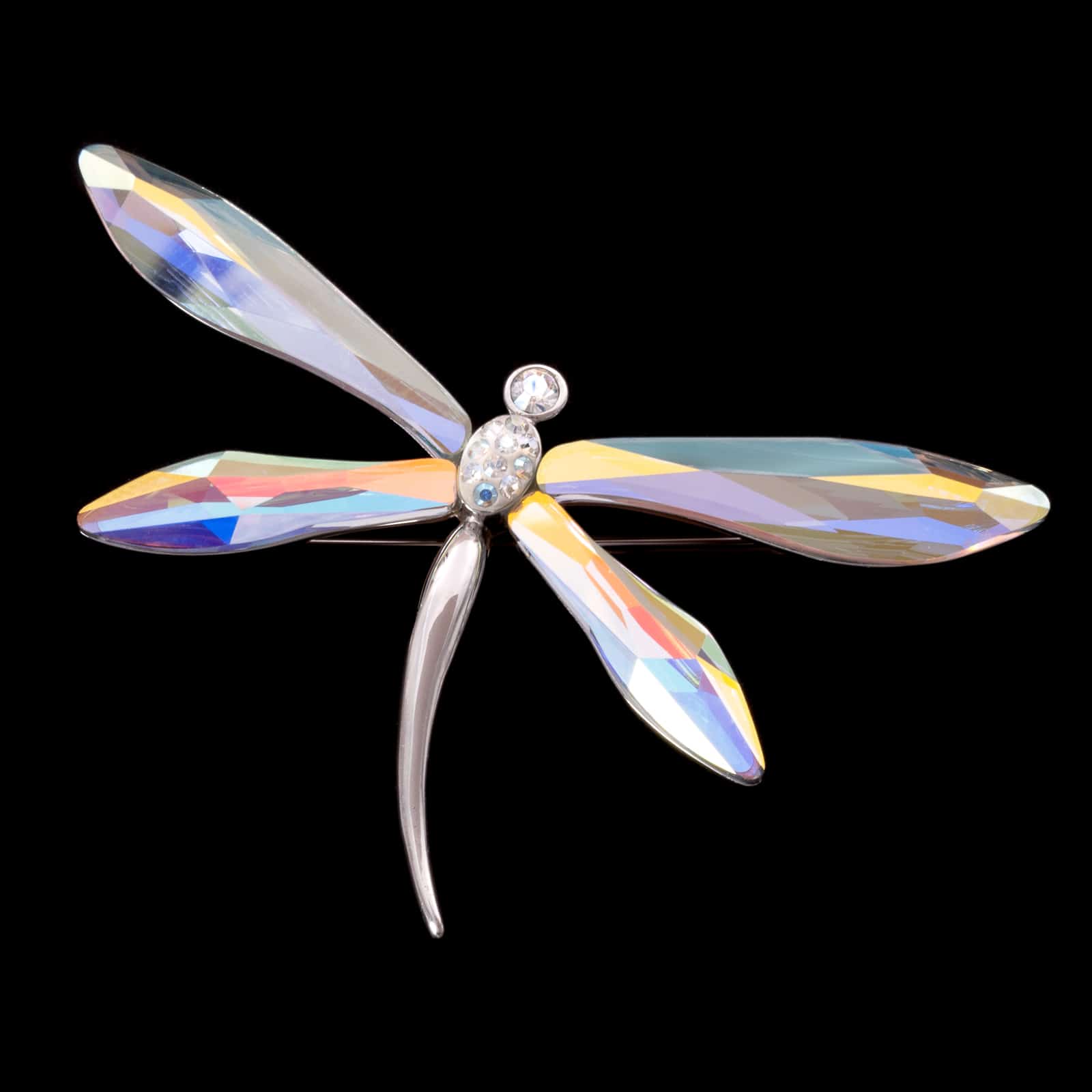 Swarovski-Brosche-Libelle-funkelnde-Aurora-Borealis-Kristalle