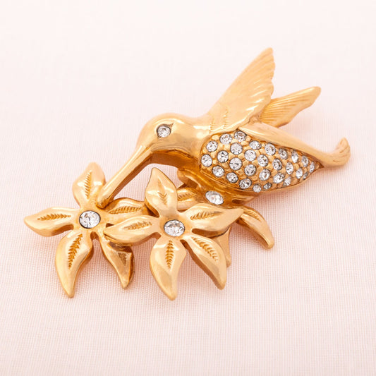 SWAROVSKI Brosche vergoldeter Kolibri mit Blumen