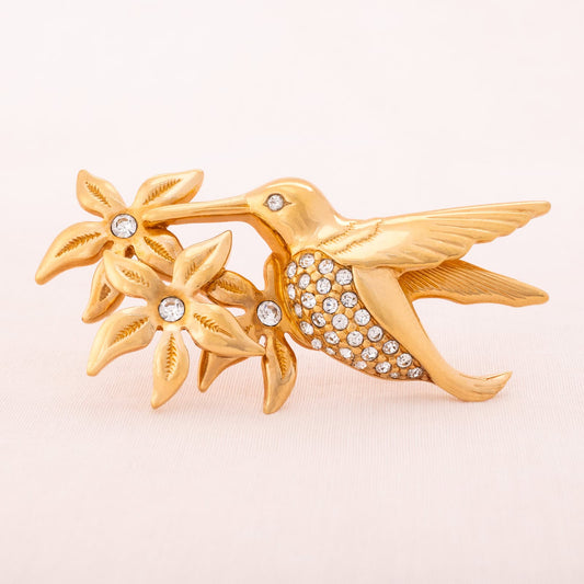 SWAROVSKI Brosche vergoldeter Kolibri mit Blumen