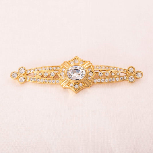Swarovski-Brosche-vergoldet-antikes-Design-Kristall-besetzt