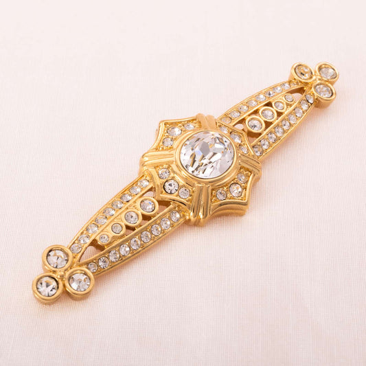 Swarovski-Brosche-vergoldet-antikes-Design-Kristall-besetzt