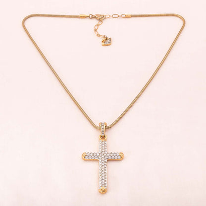 Swarovski-vergoldete-Halskette-großer-Kreuz-Anhänger