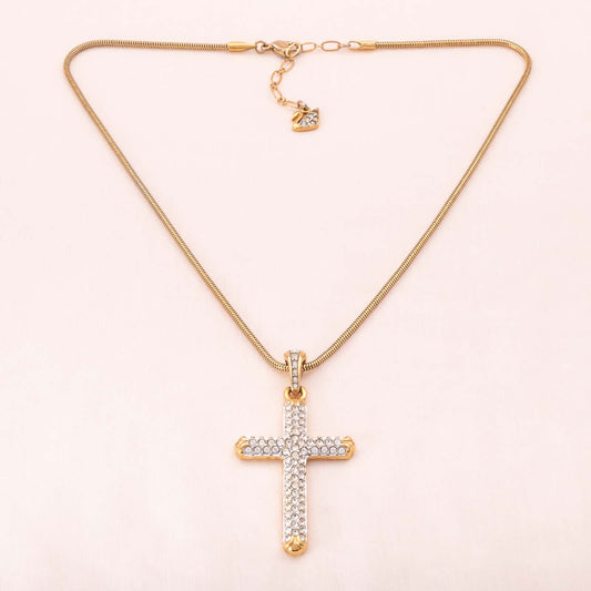 Swarovski-vergoldete-Halskette-großer-Kreuz-Anhänger