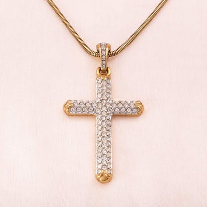 Swarovski-vergoldete-Halskette-großer-Kreuz-Anhänger