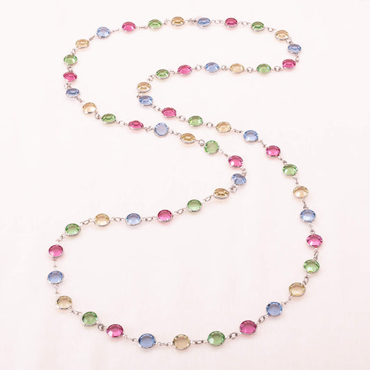 Swarovski-Halskette-bunte-runde-Kristalle-in-silberfarbenen-Fassungen