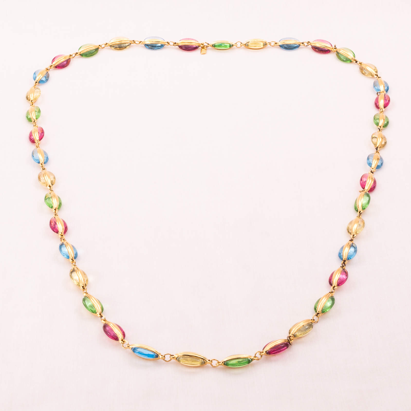 Swarovski-bunte-Halskette-ovale-Kristalle-vergoldete-Fassung