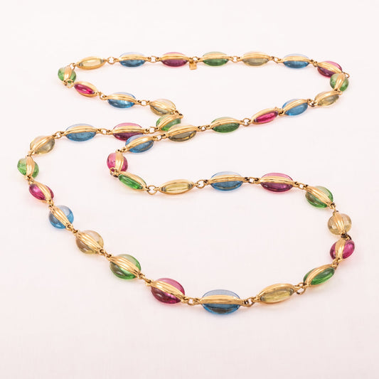 Swarovski-bunte-Halskette-ovale-Kristalle-vergoldete-Fassung