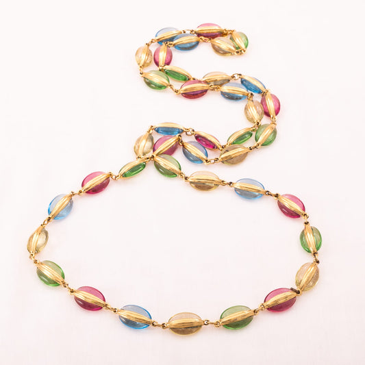 Swarovski-bunte-Halskette-ovale-Kristalle-vergoldete-Fassung