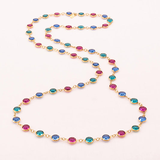 Swarovski-Halskette-bunte-runde-Kristalle-vergoldete-Fassung