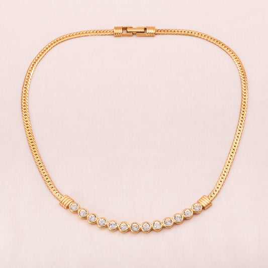 Swarovski-vergoldete-Halskette-rund-gefasste-Kristalle