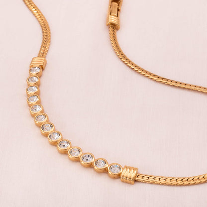 Swarovski-vergoldete-Halskette-rund-gefasste-Kristalle