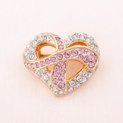Swarovski-Kristall-Herz-Brosche-mit-rosa-Band