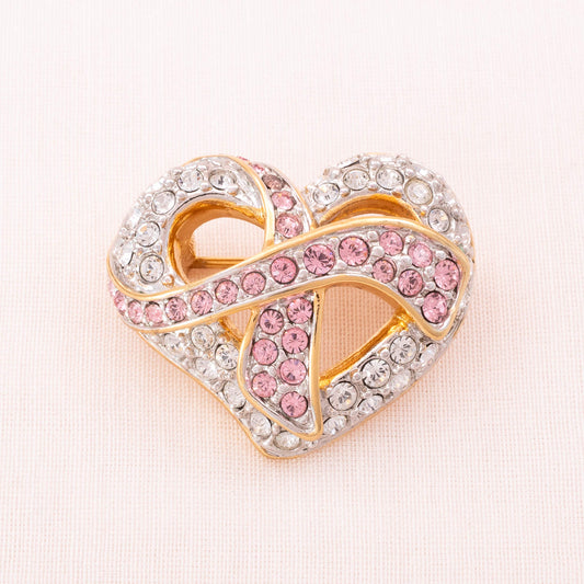 Swarovski-Kristall-Herz-Brosche-mit-rosa-Band