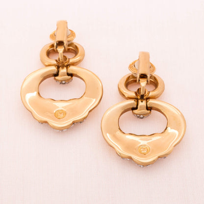 Swarovski-vergoldete-Ohrclips-Türklopfer-Rückseiten-Schwan-Signatur