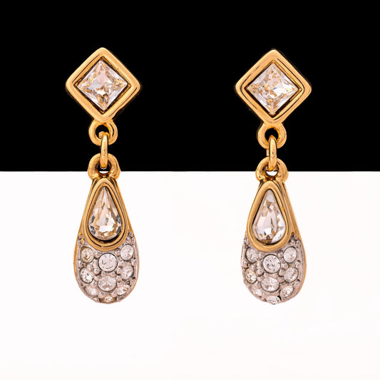 Swarovski-Ohrringe-vergoldet-Kridstallbesetzter-Tropfen-Hänger