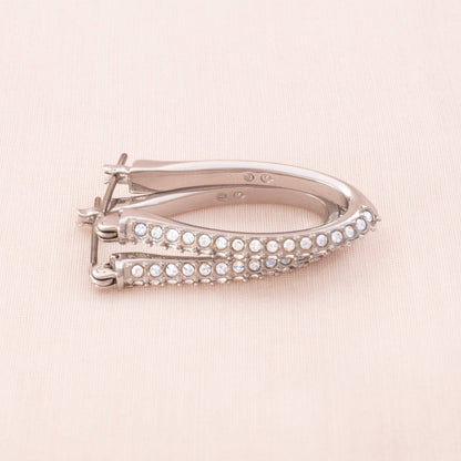 Swarovski-Ohrringe-silberfarbene-längliche-Kreolen-Aurora-Borealis-Kristalle-signiert