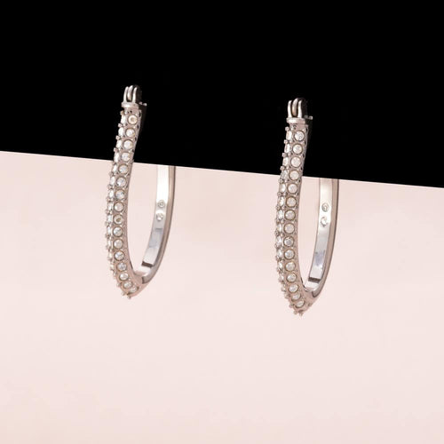 SWAROVSKI earrings silver-colored elongated hoops with Aurora Borealis crystals