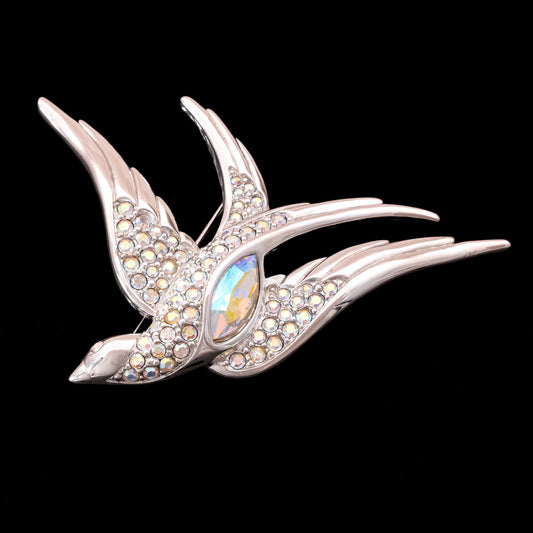 Swarovski-große-Vogel-Brosche-rhodinierte-Schwalbe-Kristall-besetzt