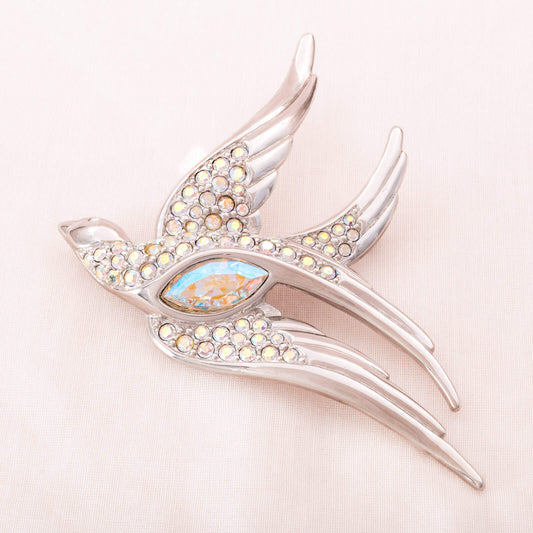 Swarovski-große-Vogel-Brosche-rhodinierte-Schwalbe-Kristall-besetzt