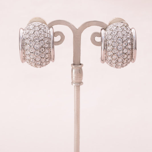 Swarovski-Ohrclips-silberfarbene-breite-Kristall-Kreolen
