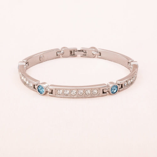 Klassisches Tennisarmband mit weißen und blauen Kristallen