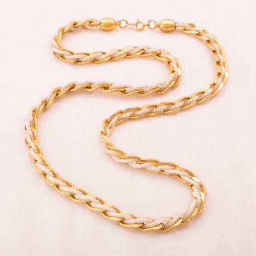 TRIFARI link chain wrapped with a fine pearl necklace