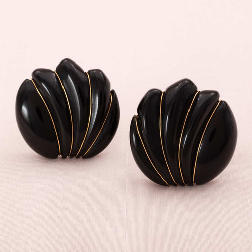 TRIFARI black clip-on earrings inspired by Art Deco