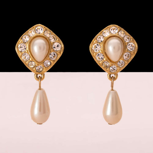 TRIFARI gold plated pearl drop earrings