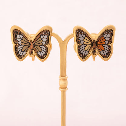 Trifari-vergoldete-Schmetterling-Ohrclips