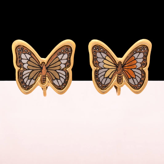Trifari-vergoldete-Schmetterling-Ohrclips
