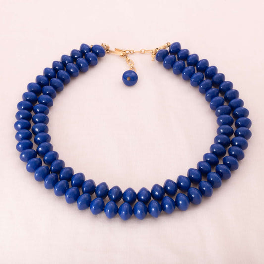Trifari-blaue-doppelreihige-Kunststoff-Perlenkette