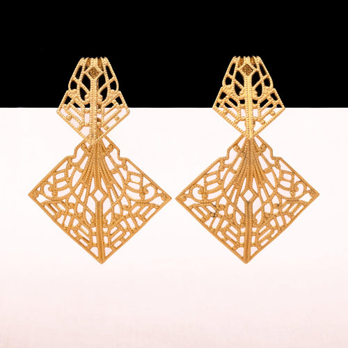 TRIFARI square dangles with openwork pattern