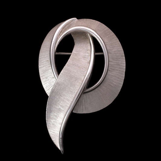 Trifari-Brosche-silberfarbenes-Oval