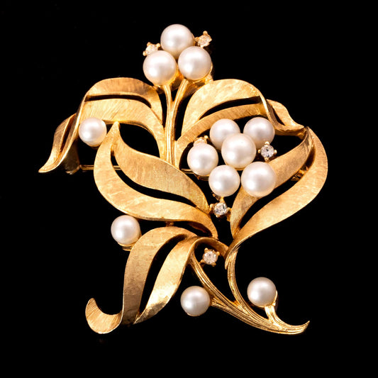 Trifari-Brosche-vergoldet-Perlen-und-Strass