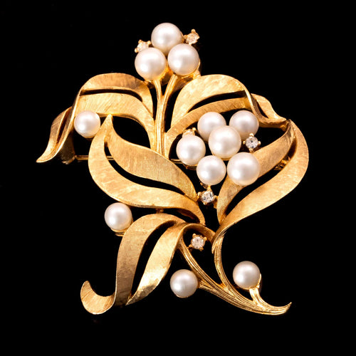 TRIFARI gold-plated brooch with pearls and rhinestones